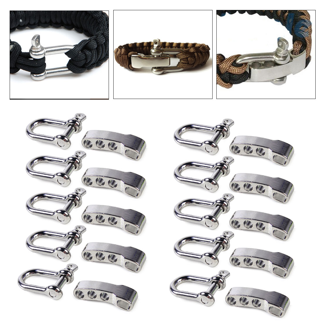 10x Paracord Armband Verschluss U Schäkel Schnalle Buckle Outdoor Vertellbar kk - Bild 1 von 6